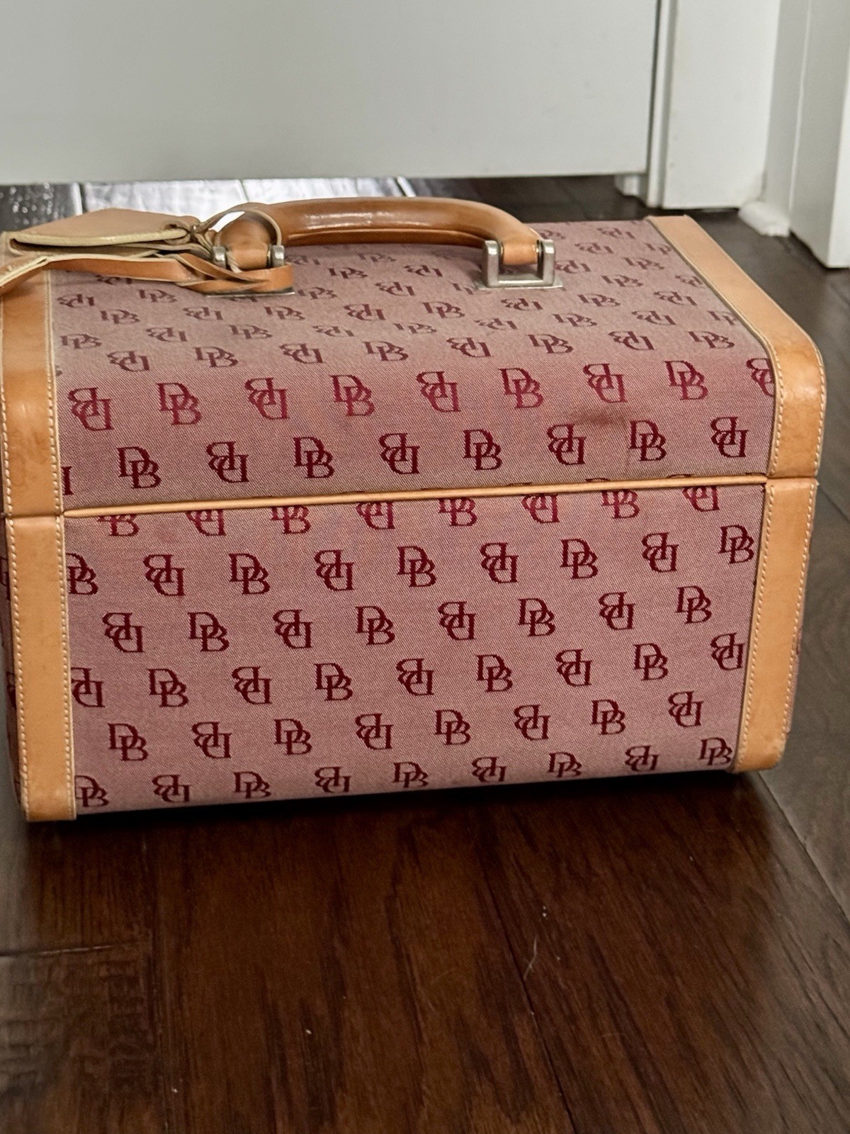 Vintage Dooney & Bourke Monogram Canvas Train Case – Pink/Burgundy Vanity Box