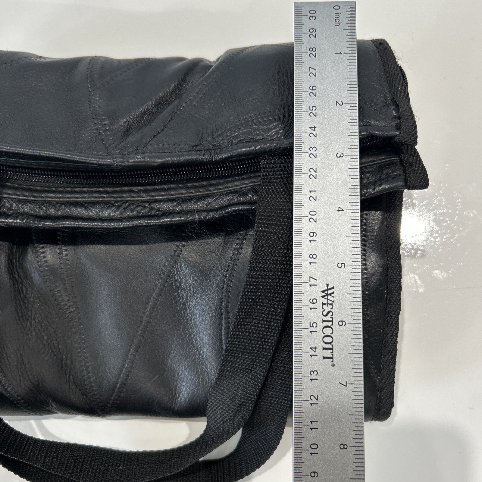 Vintage Black Patchwork Leather Wheeled Fold Down Tote Bag Carry On Luggage