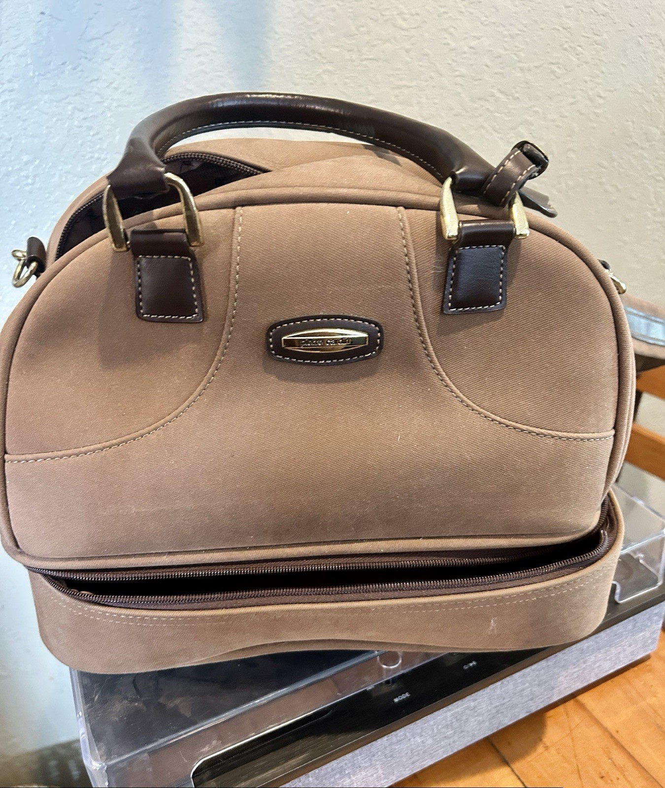 Vintage Pierre Cardin 13″ Man Made Suede Seville Travel Bag. With Strap