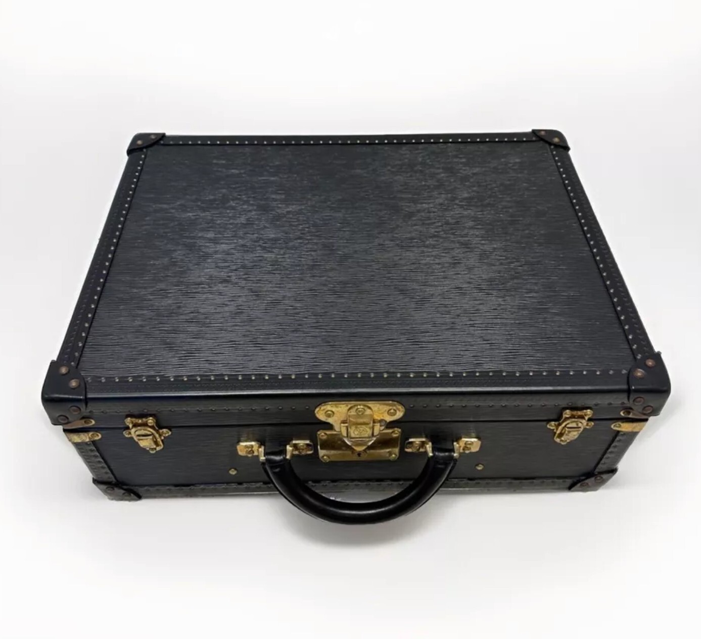 1980s Louis Vuitton Bisten Black Epi Leather Luggage Trunk