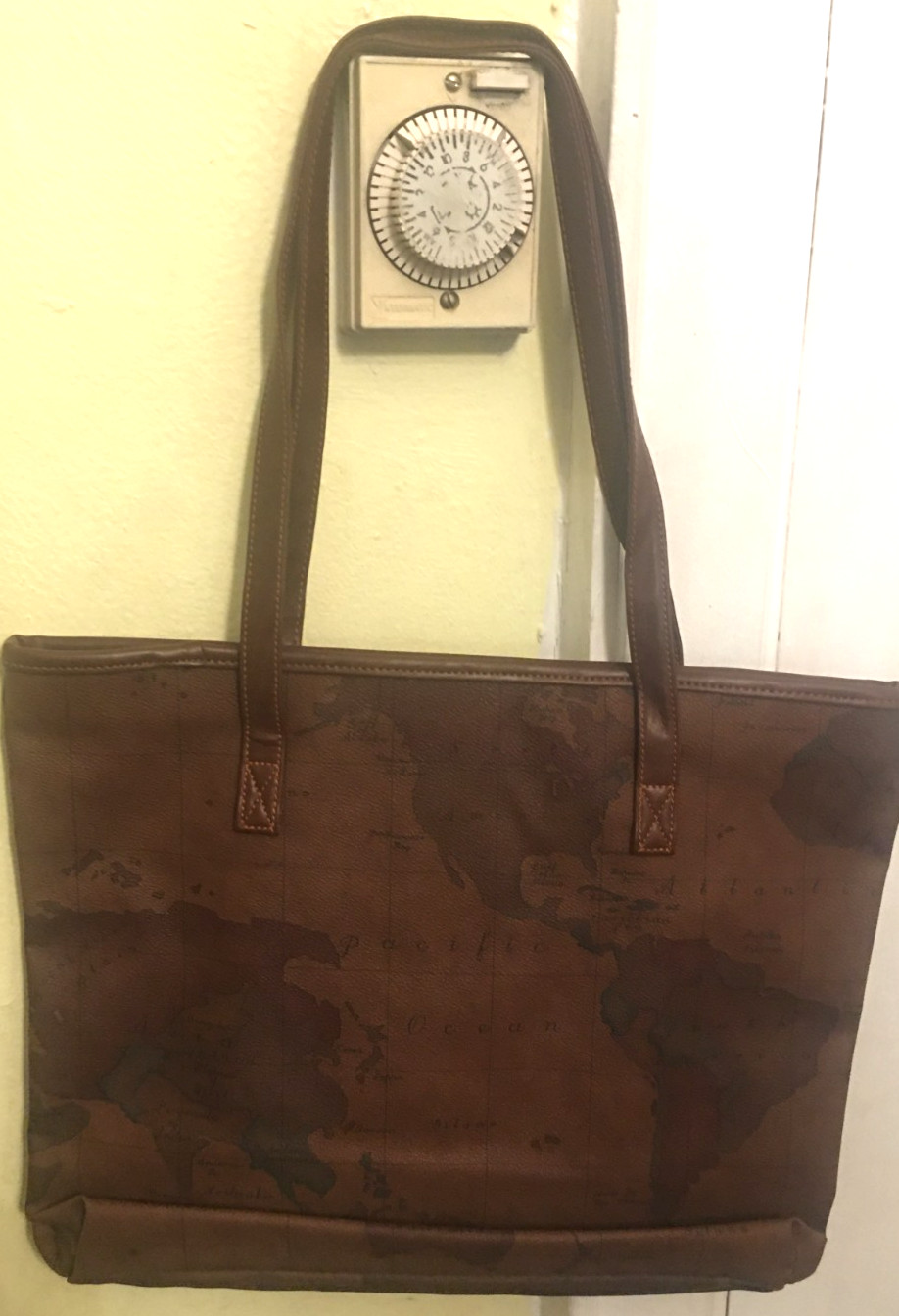 GITANO Vtg 90s New World Views Map Tote Bag Travel Carryon, 15 x 13 x 3, NWT