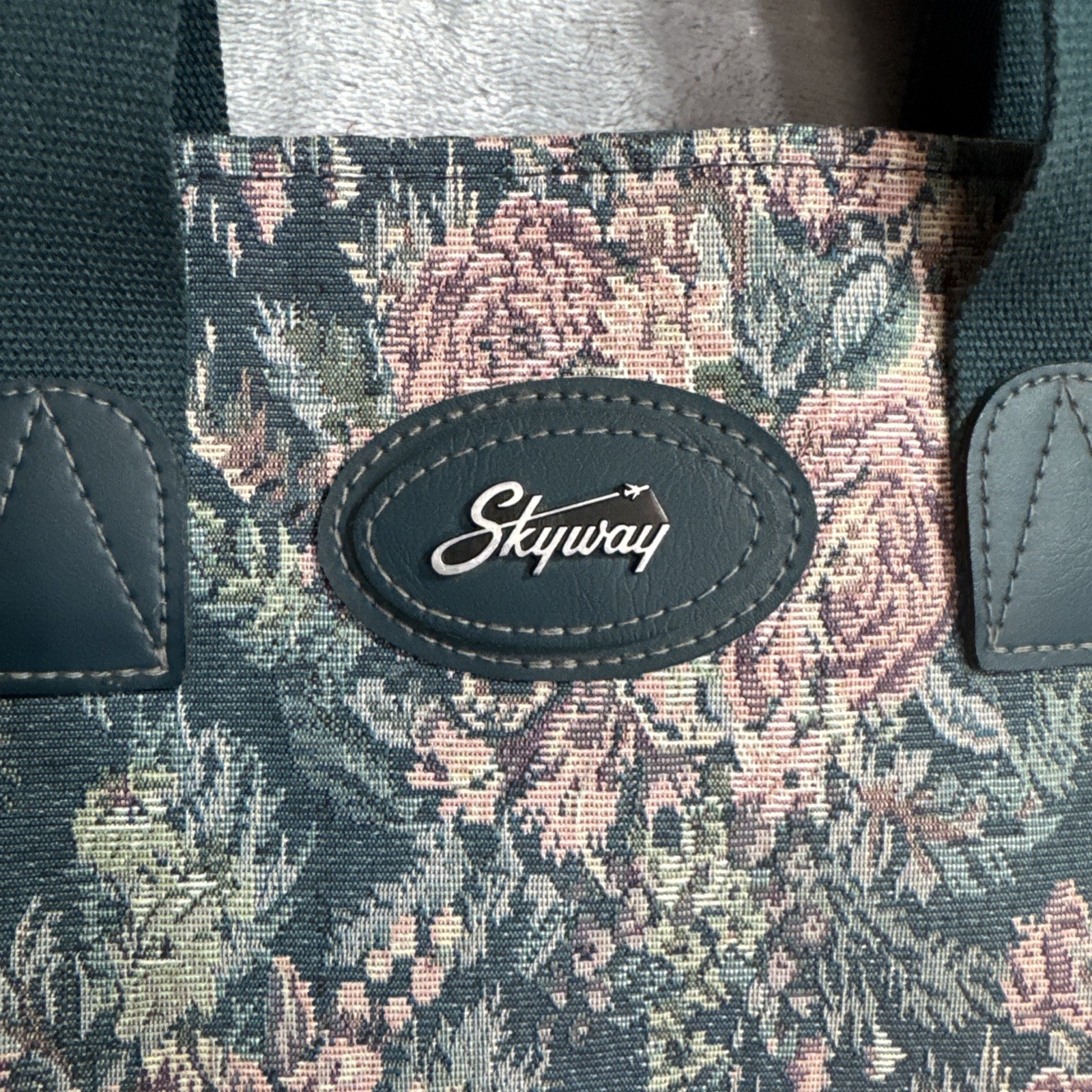 Vintage Tapestry Floral Bag English Pink Rose Blue Tote Shopper Travel Purse