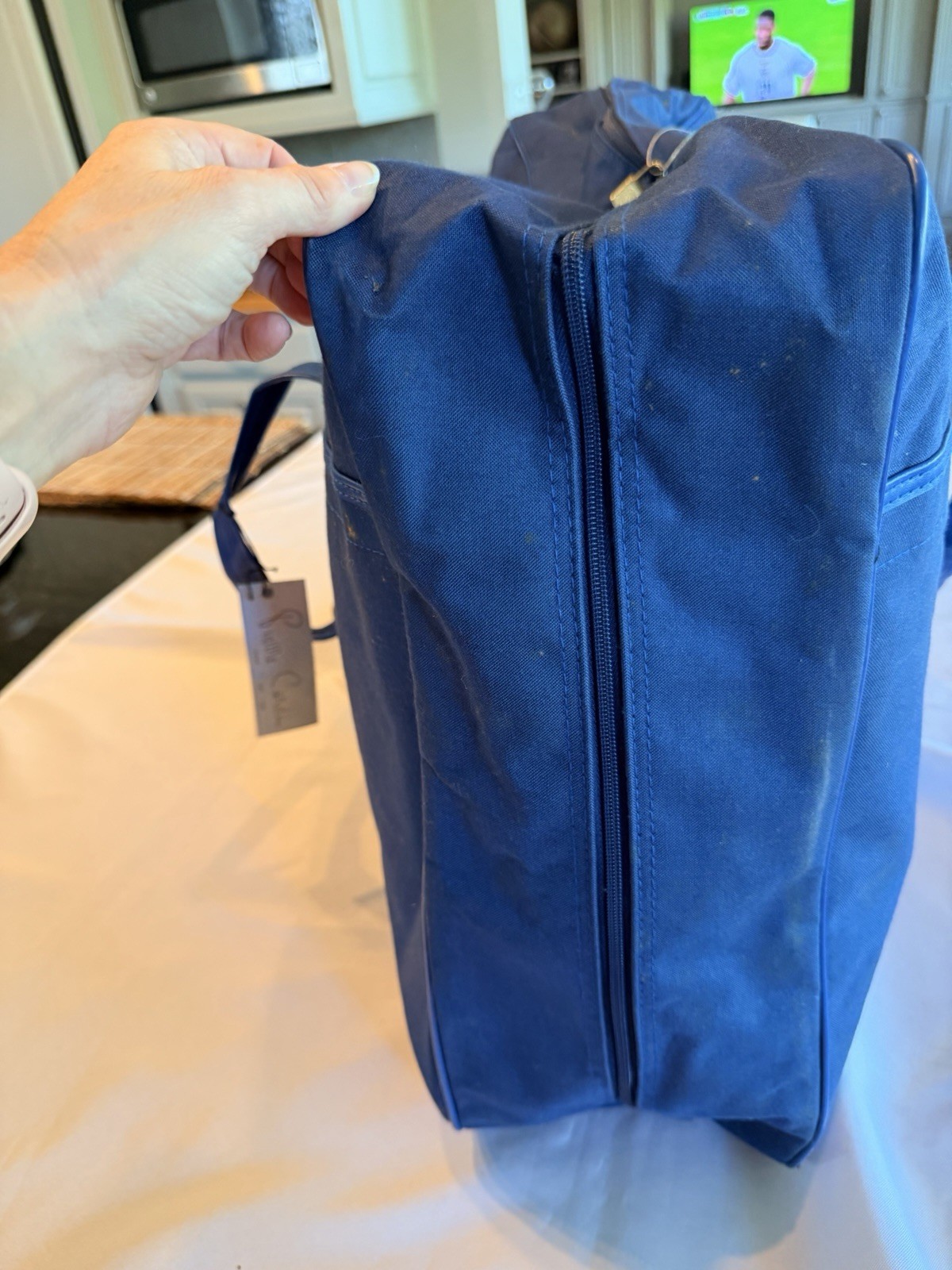 Vintage 1970s RARE NWT Pierre Cardin Extra Large Blue Nylon Luggage Suitcase Bag