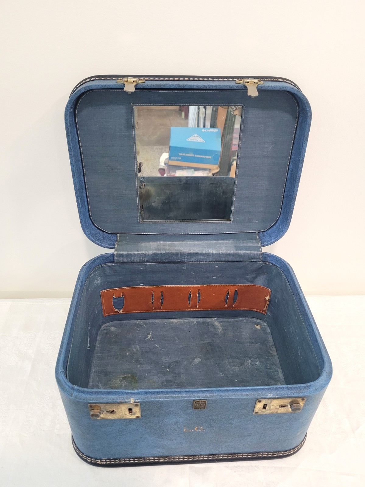 VINTAGE TRAIN CASE DENIM BLUE 1950s US TRUNK COMPANY