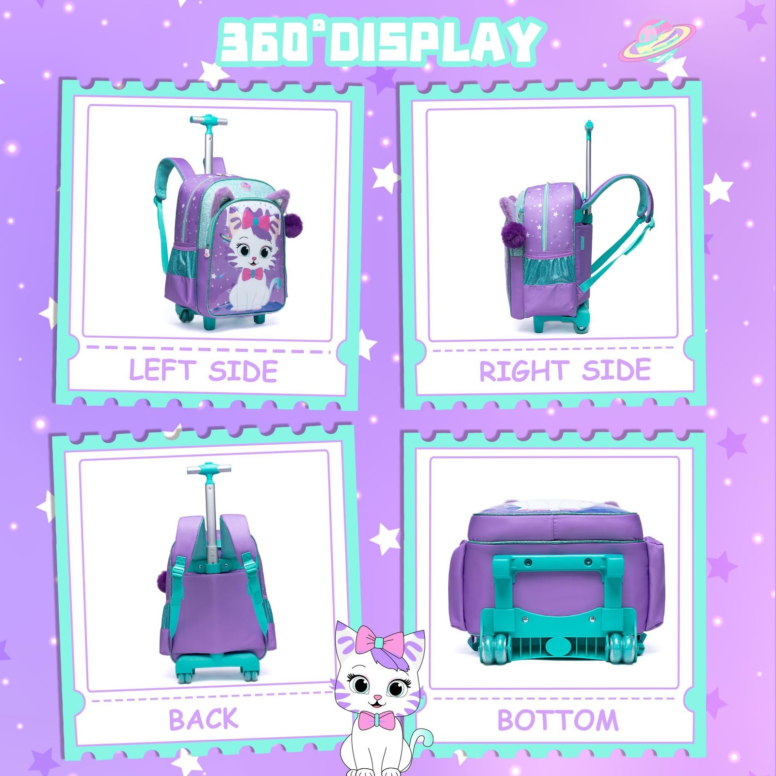 Rolling Backpack for Girls Cute Kids Rolling Backpack with Lunch Bag Kids Bac…