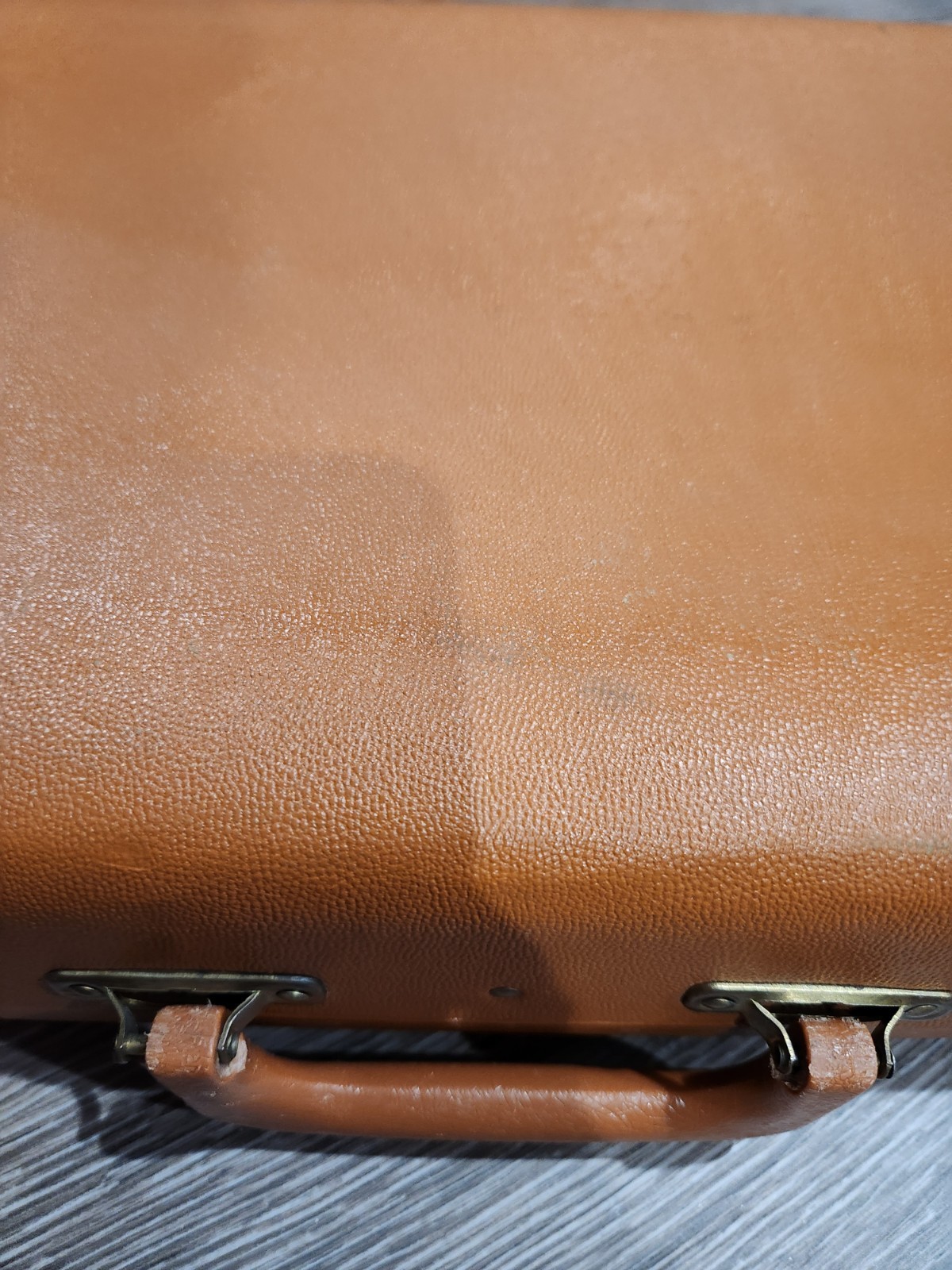 Vintage Brown Hard Faux Leather Suitcase with Locking & Compartments