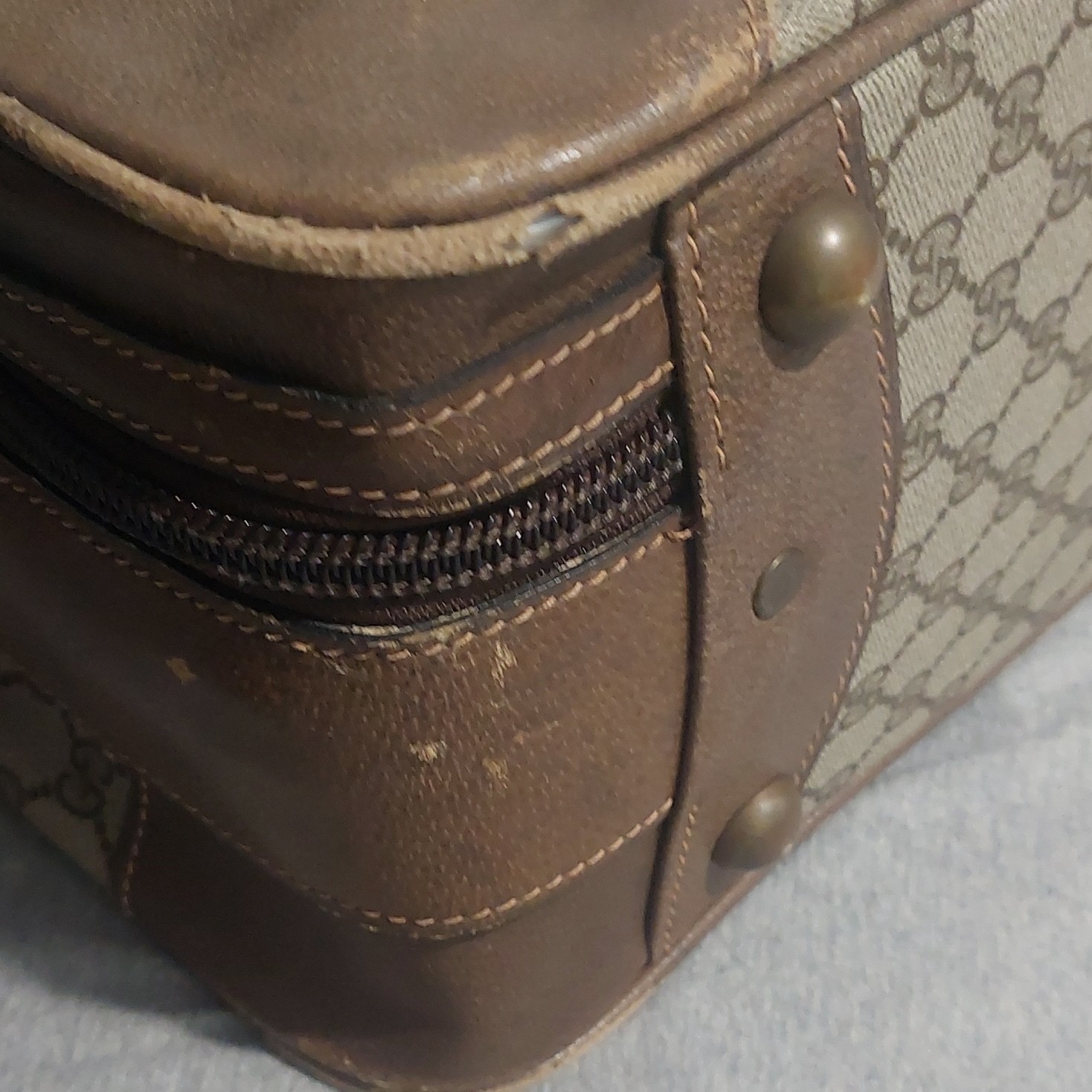 Vintage Gucci Brown Leather Canvas Monogram Suitcase