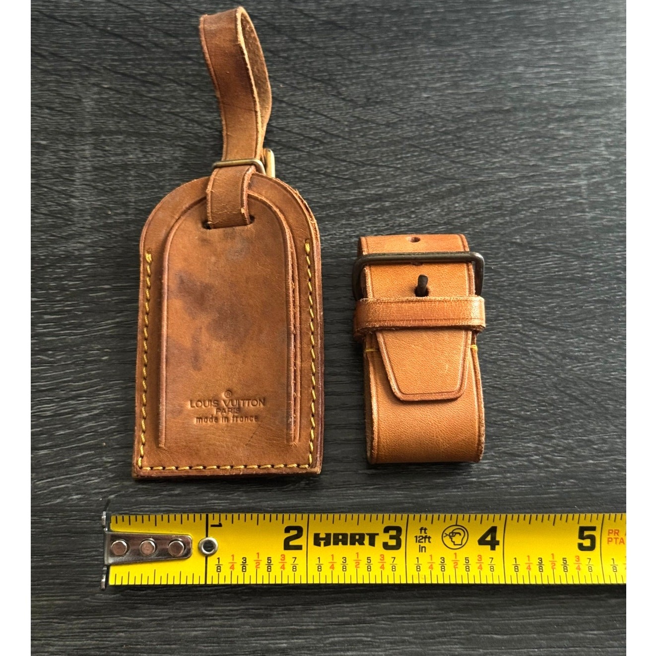 Authentic Louis Vuitton Vachetta Leather Name Luggage Tag And Poignet Set SN926