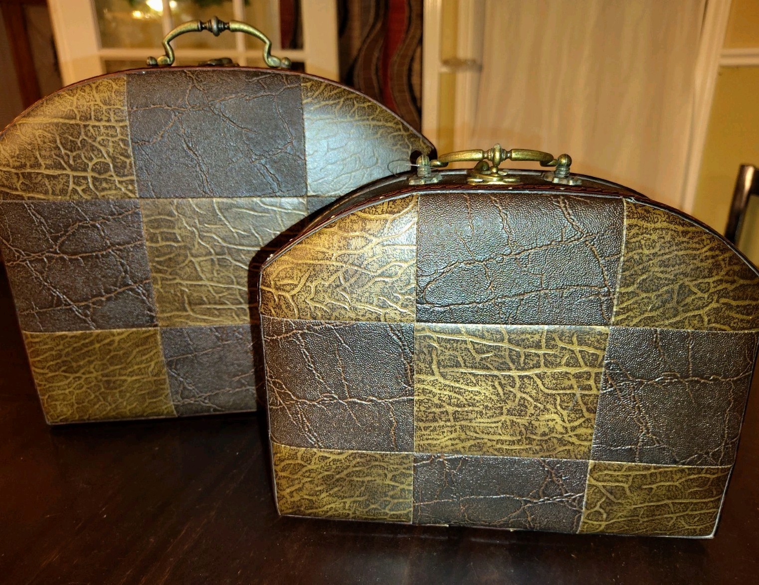 Vintage Leather Vanity Travel Case Patchwork Style lot Of 2