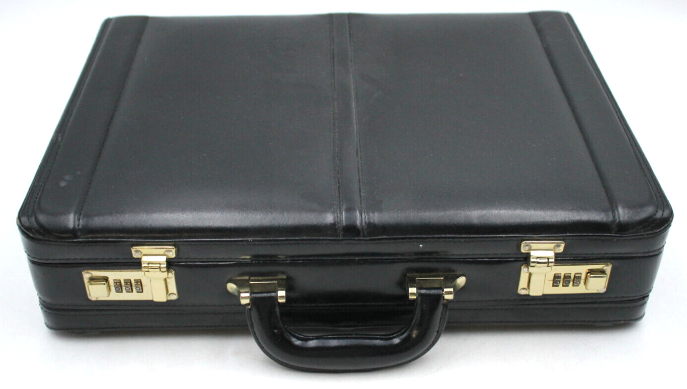 Classic Vintage Black Thickly Padded Briefcase Hard Shell Snap Combo Lock 000