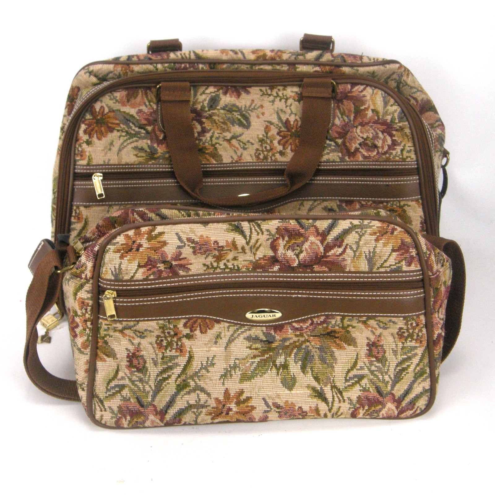Jaguar Luggage Floral Tapestry 2 Piece Luggage Set Weekender Carry On EUC