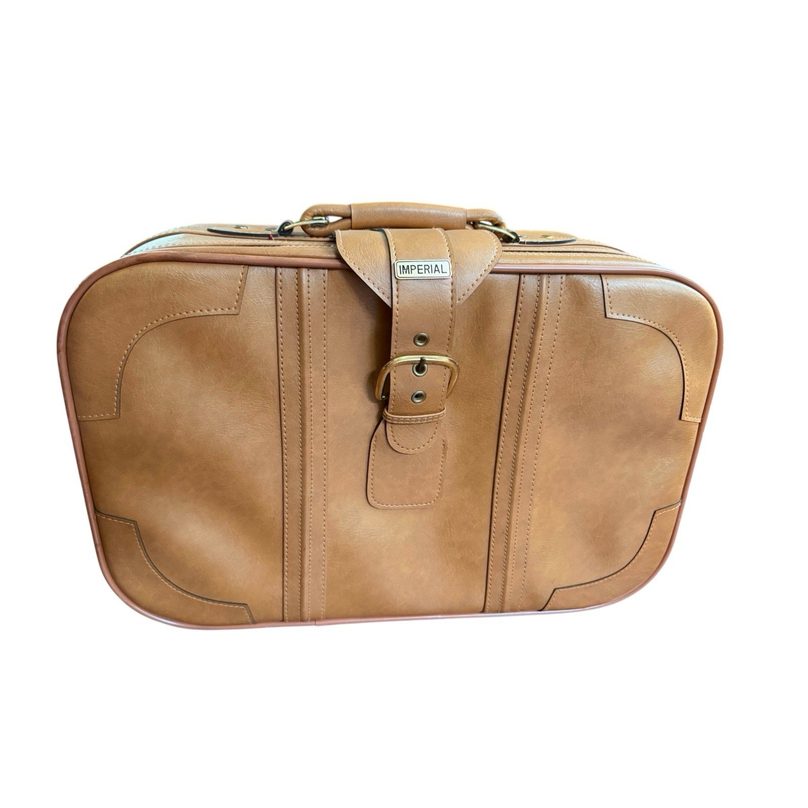 Vtg Imperial Soft Brown Faux Leather Overnight Suitcase with Buckle 20x13x8” EUC