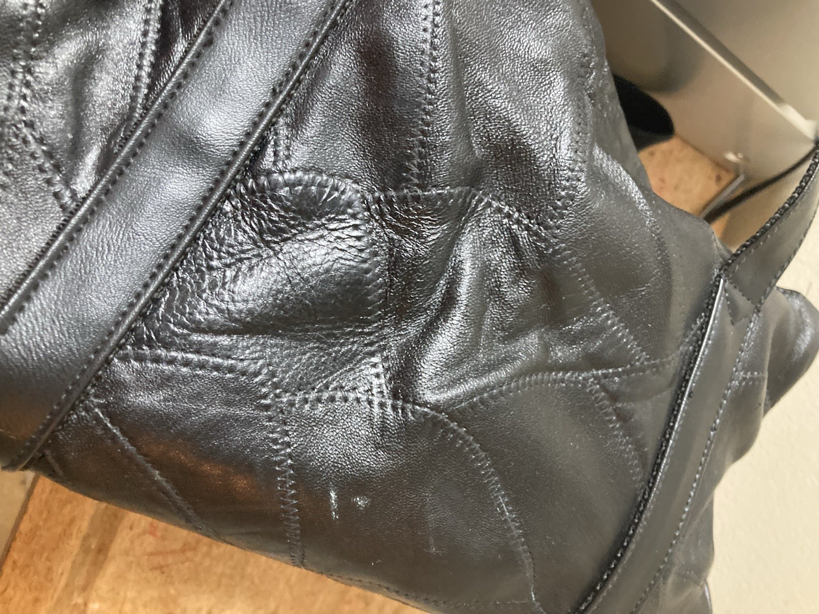 Vtg Y2k Black Patch Leather Duffel Range Bag Very Clean Smallish
