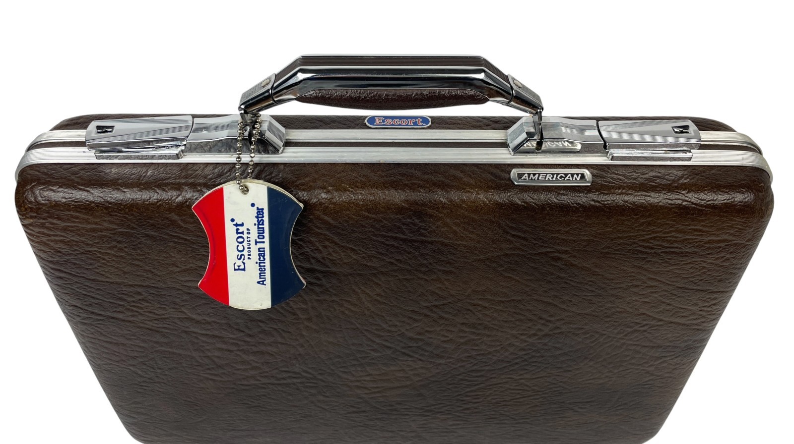 Vintage American Tourister Brown Hard Shell Escort Briefcase Orig Luggage Tag