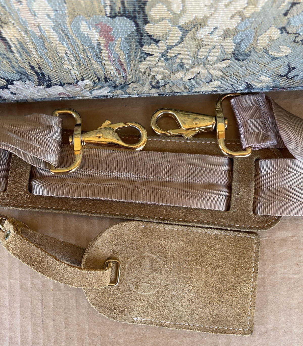 Vintage French Luggage Company Paradise Suede Tapestry Carry On Bag Made in USA
