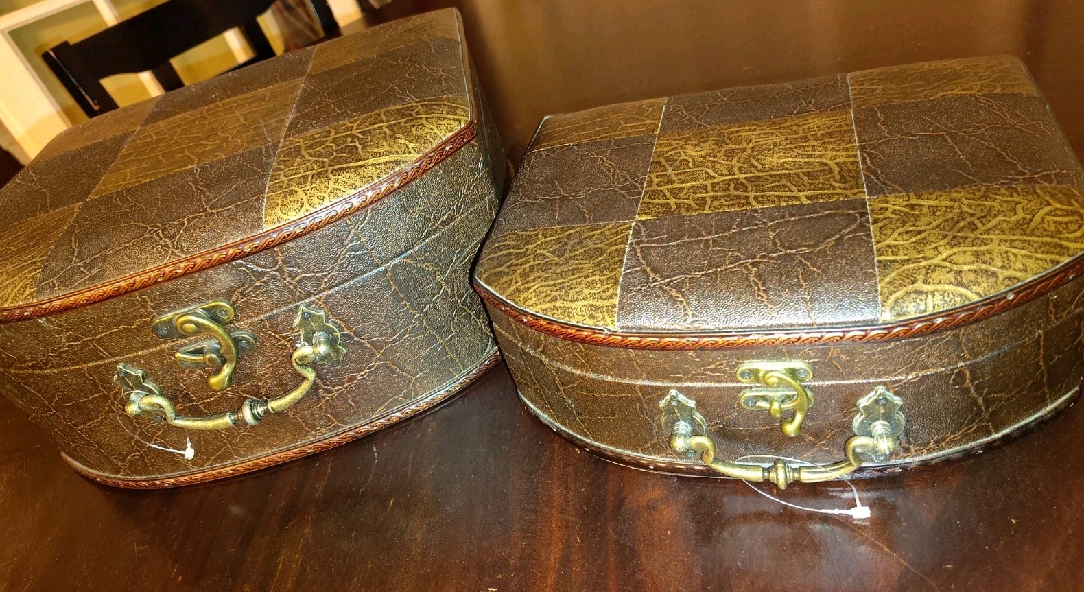 Vintage Leather Vanity Travel Case Patchwork Style lot Of 2