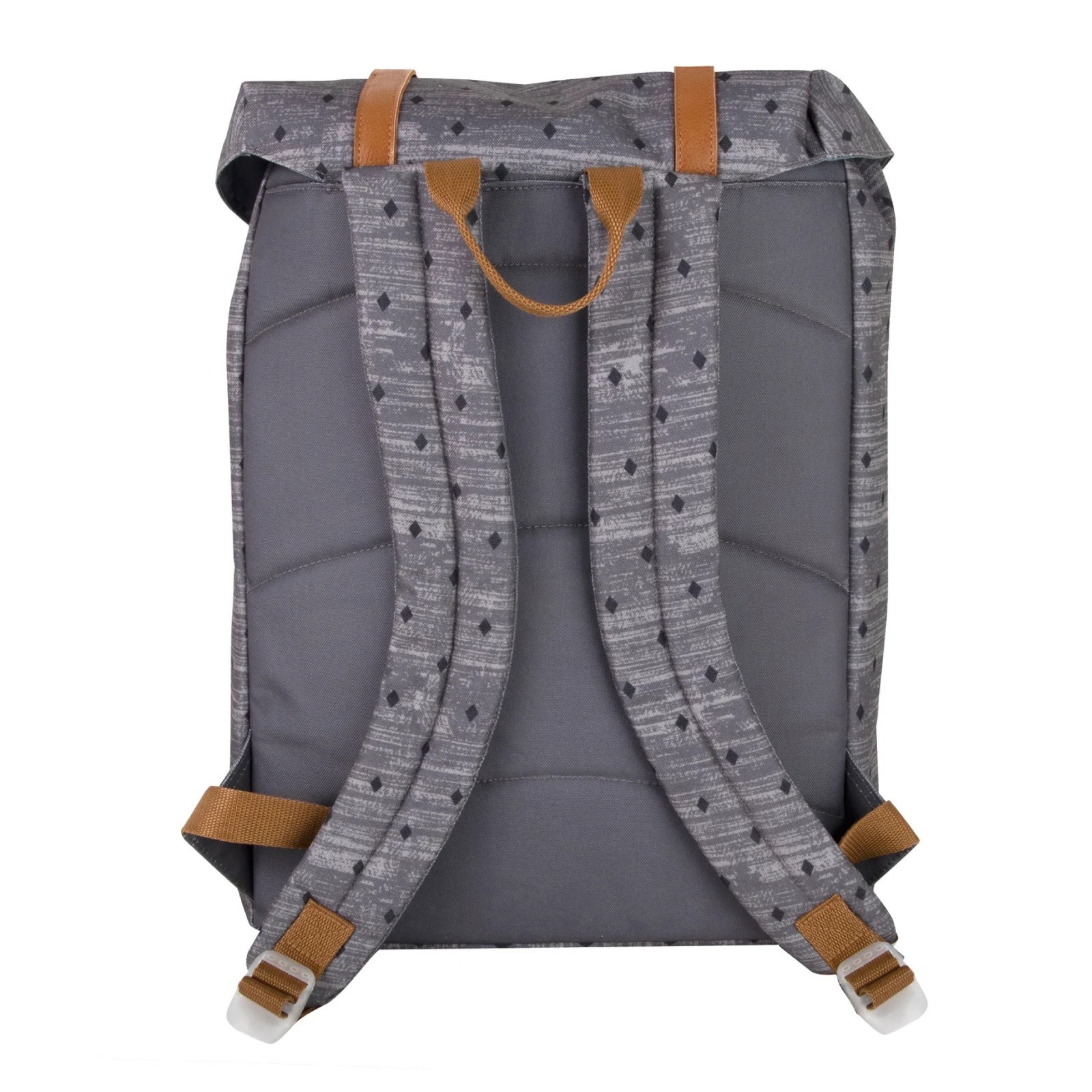 Gray Geometric Backpack Faux Leather Strap Casual Travel Bag