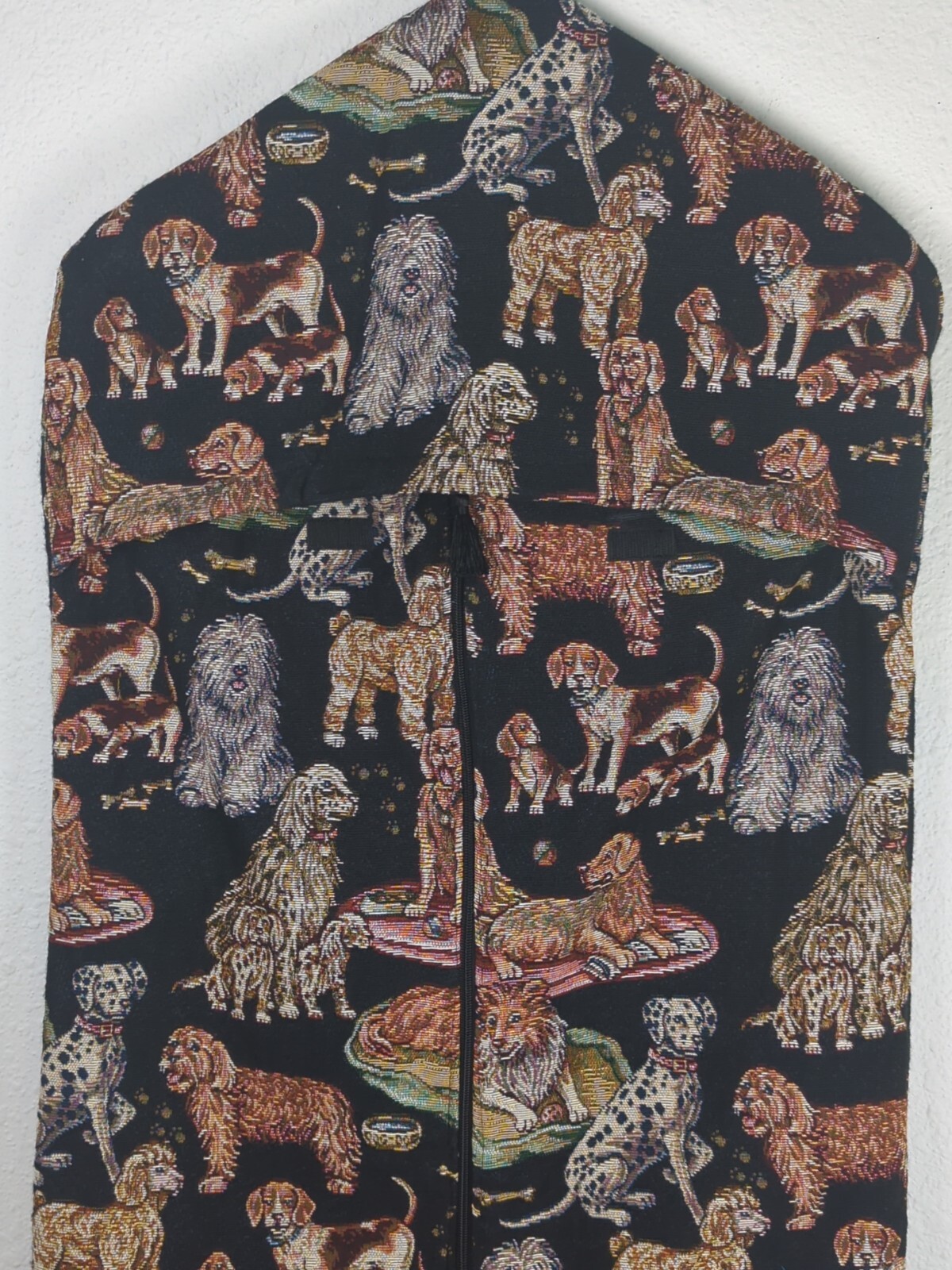 Vintage Tapestry Garment Travel Bag With Zipper No Pockets Dogs