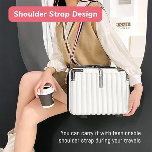 15 Inch Portable Hard Shell Makeup Case, Mini Cosmetic Travel Luggage White
