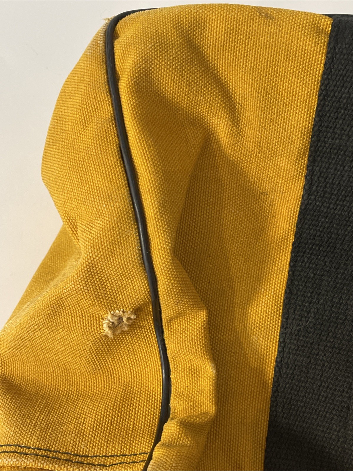 Vintage distressed gold yellow Boyt Iowa zip Canvas bag Trashed
