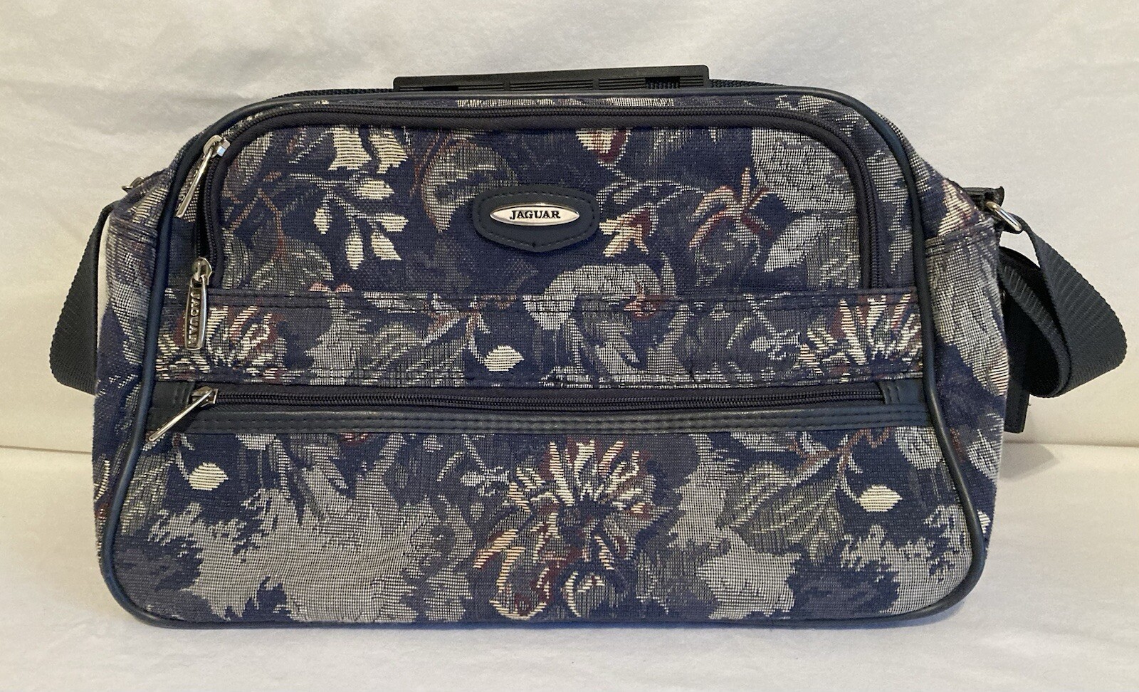 Vintage 1980’s Jaguar Floral Tapestry Zip Travel Bag JC Penny 15”x 9” X 7”