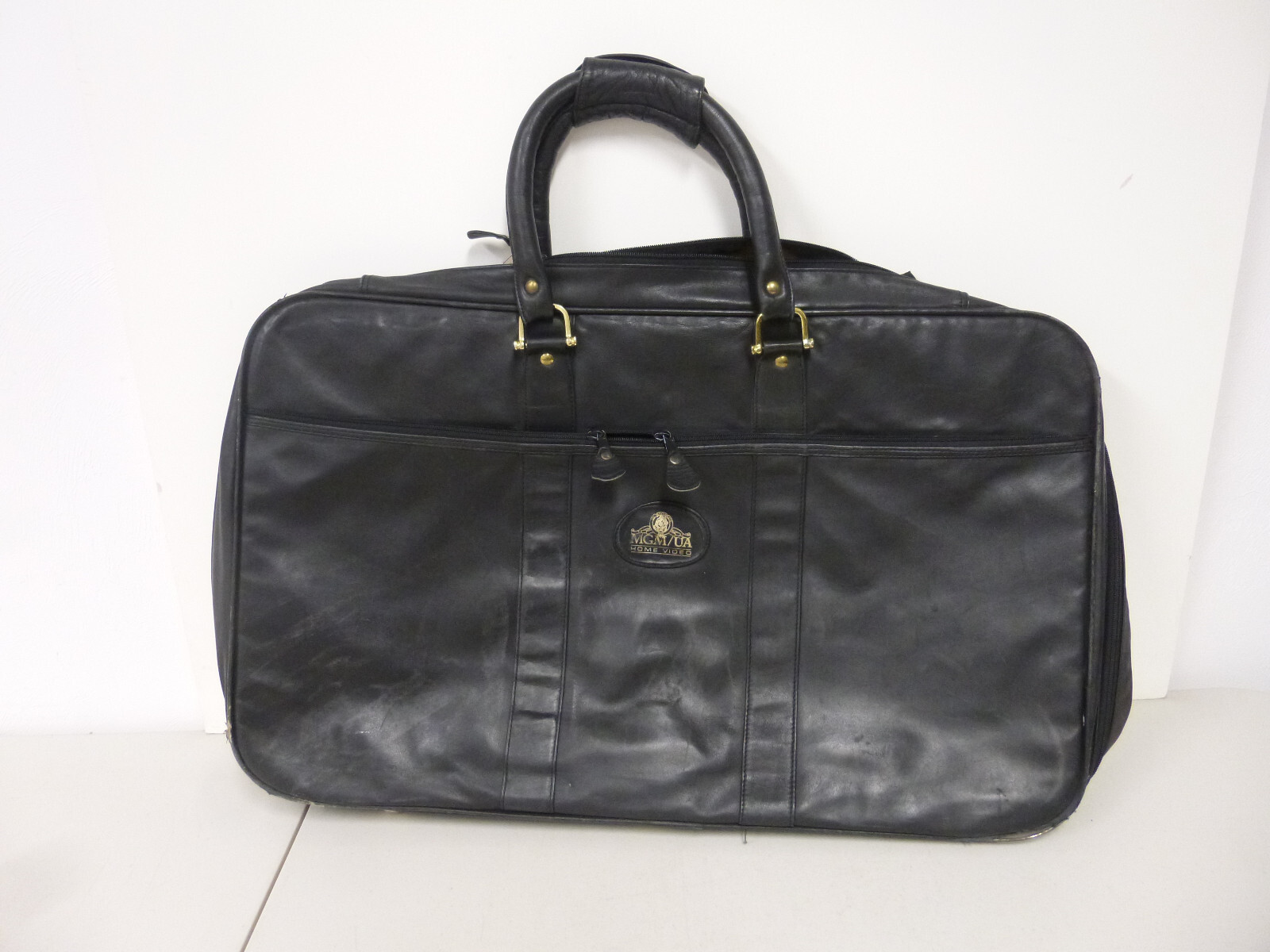 Vintage Genuine MGM/UA Home Video Black Leather Travel Bag Suitcase