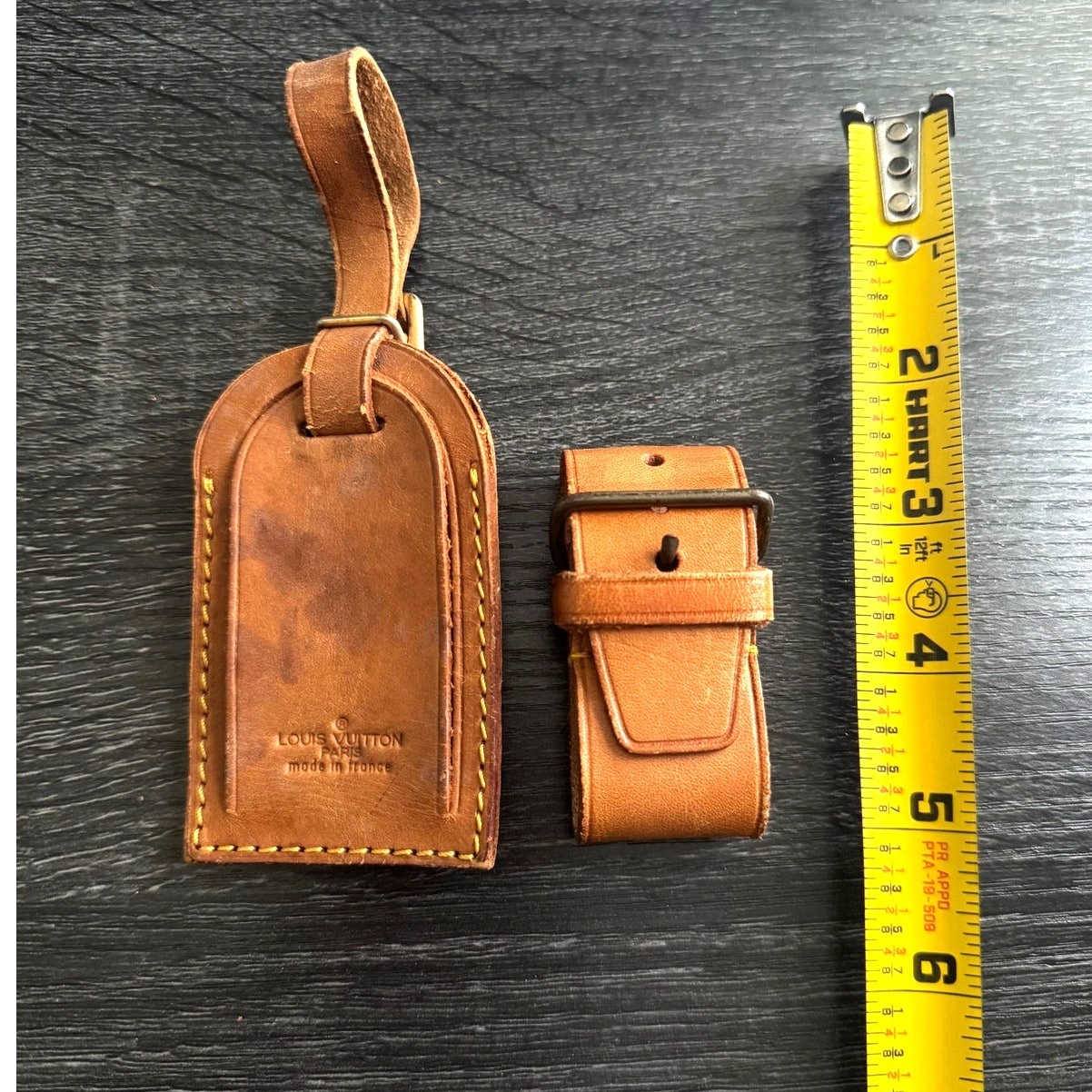 Authentic Louis Vuitton Vachetta Leather Name Luggage Tag And Poignet Set SN926
