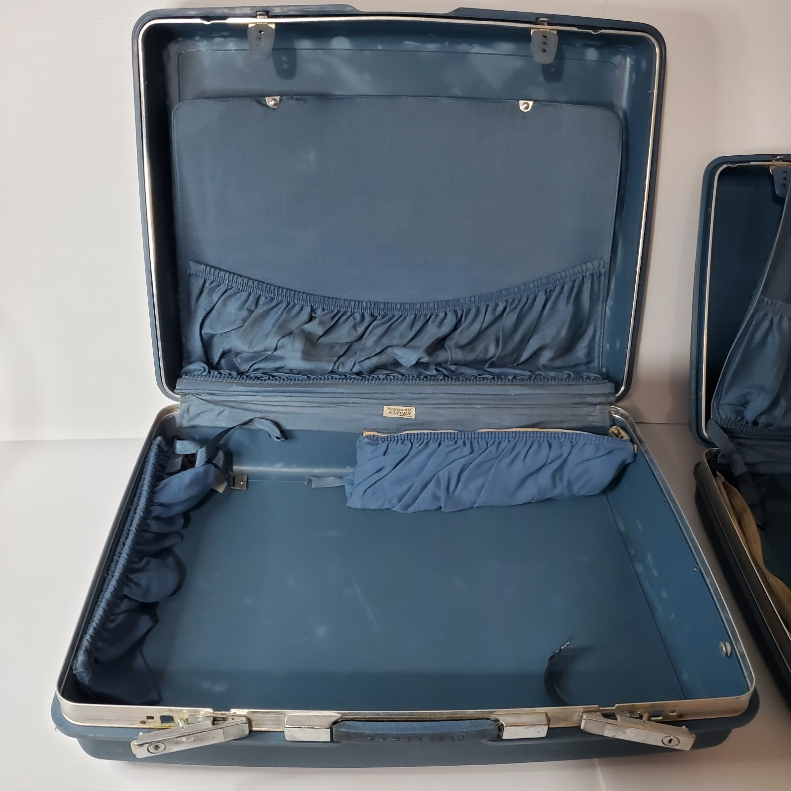 Vintage Lot Set 3 Samsonite Saturn Suitcase Luggage Makeup Carrie With Key Blue