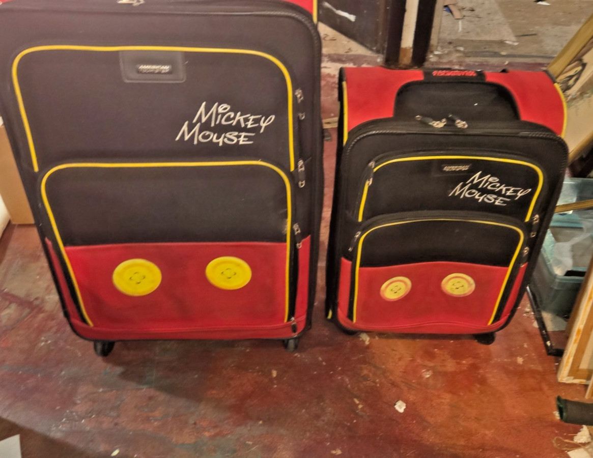 Disney Mickey Mouse 2 Pc Traveling Rolling Luggage Suitcase American Tourister