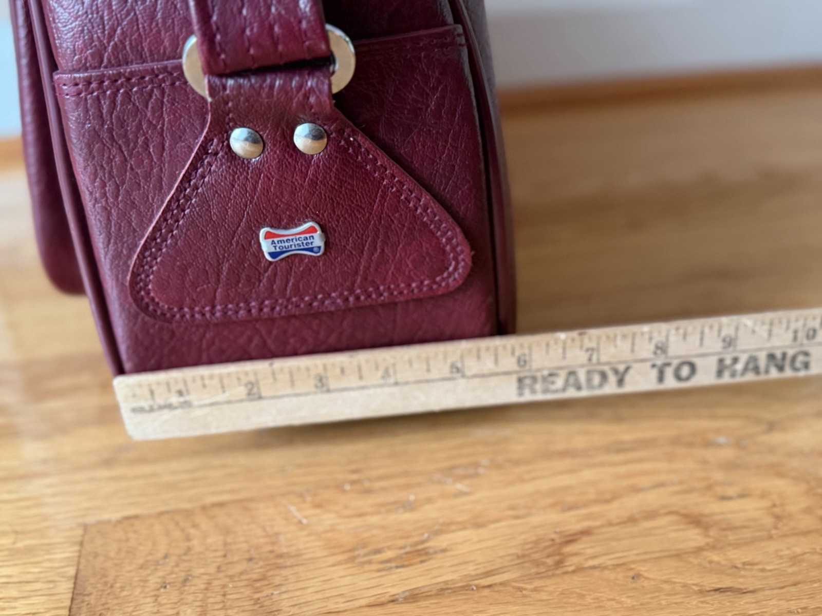 Vintage American Tourister Burgundy Faux Leather Shoulder Bag 14”x11”x6”