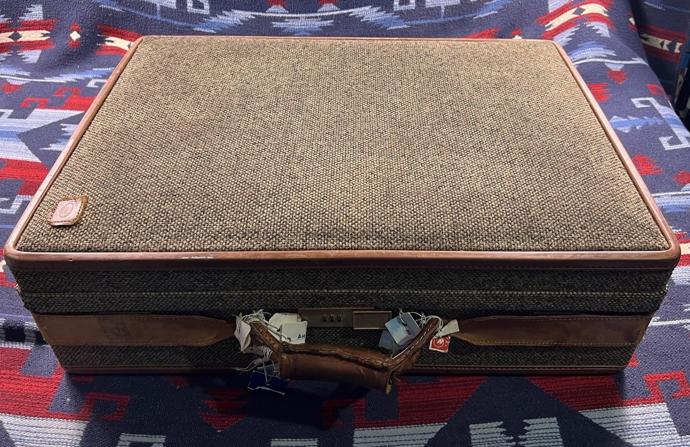 Vtg Hartmann Luggage Tweed Leather Suitcase Belting Strap Combination Brown USA