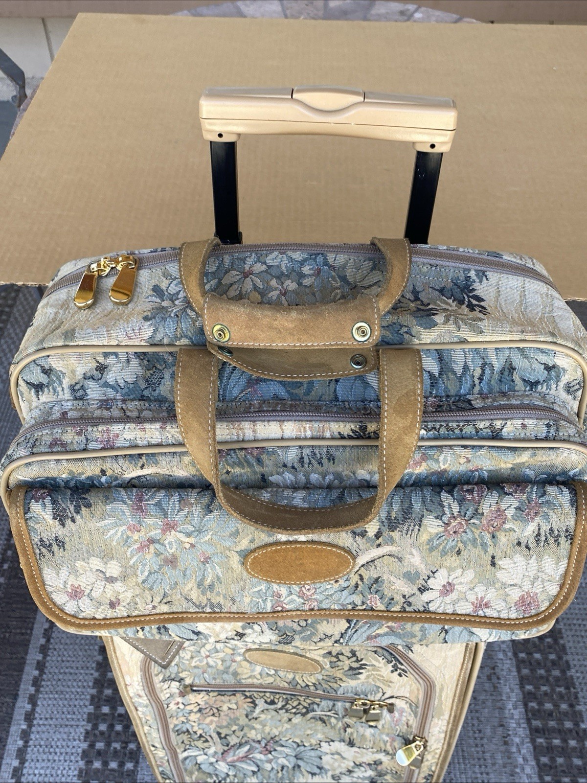 Vintage French Luggage Company Paradise Suede Tapestry Carry On Bag Made in USA