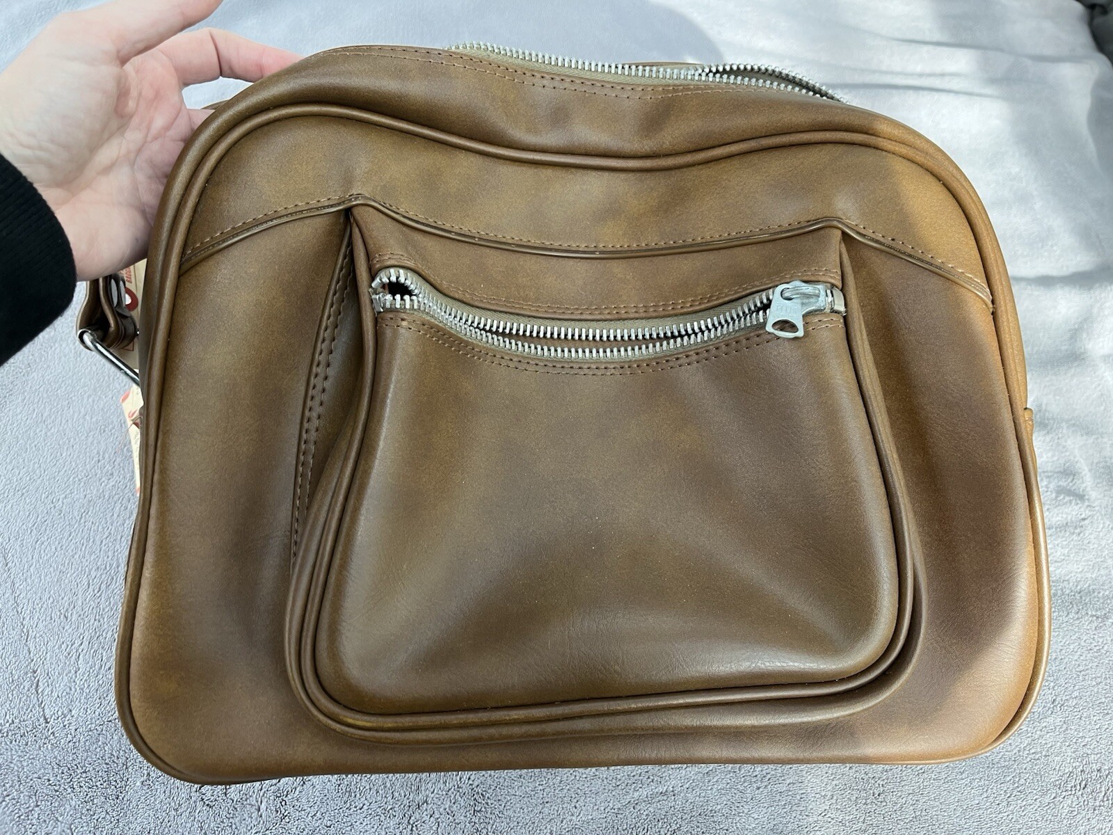 Vintage Naugahyde Vegan Leather Vinyl Valise Travel Bag 1970’s With Airline Tag