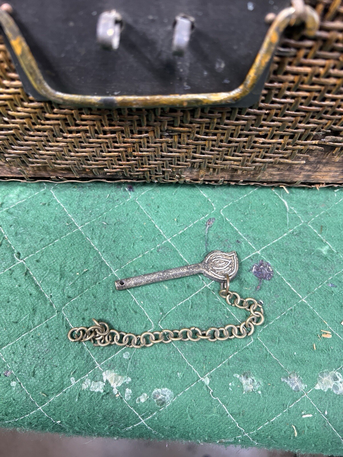 Vintage Bamboo and Woven Rattan Suitcase with Metal Hardware MCM Trunk Small