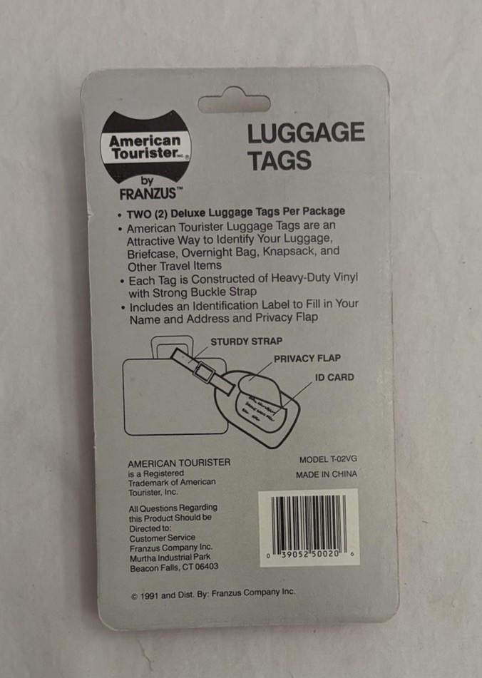 American Tourister by Franzus Deluxe Luggage Tags Two Pack Vinyl VINTAGE 1991