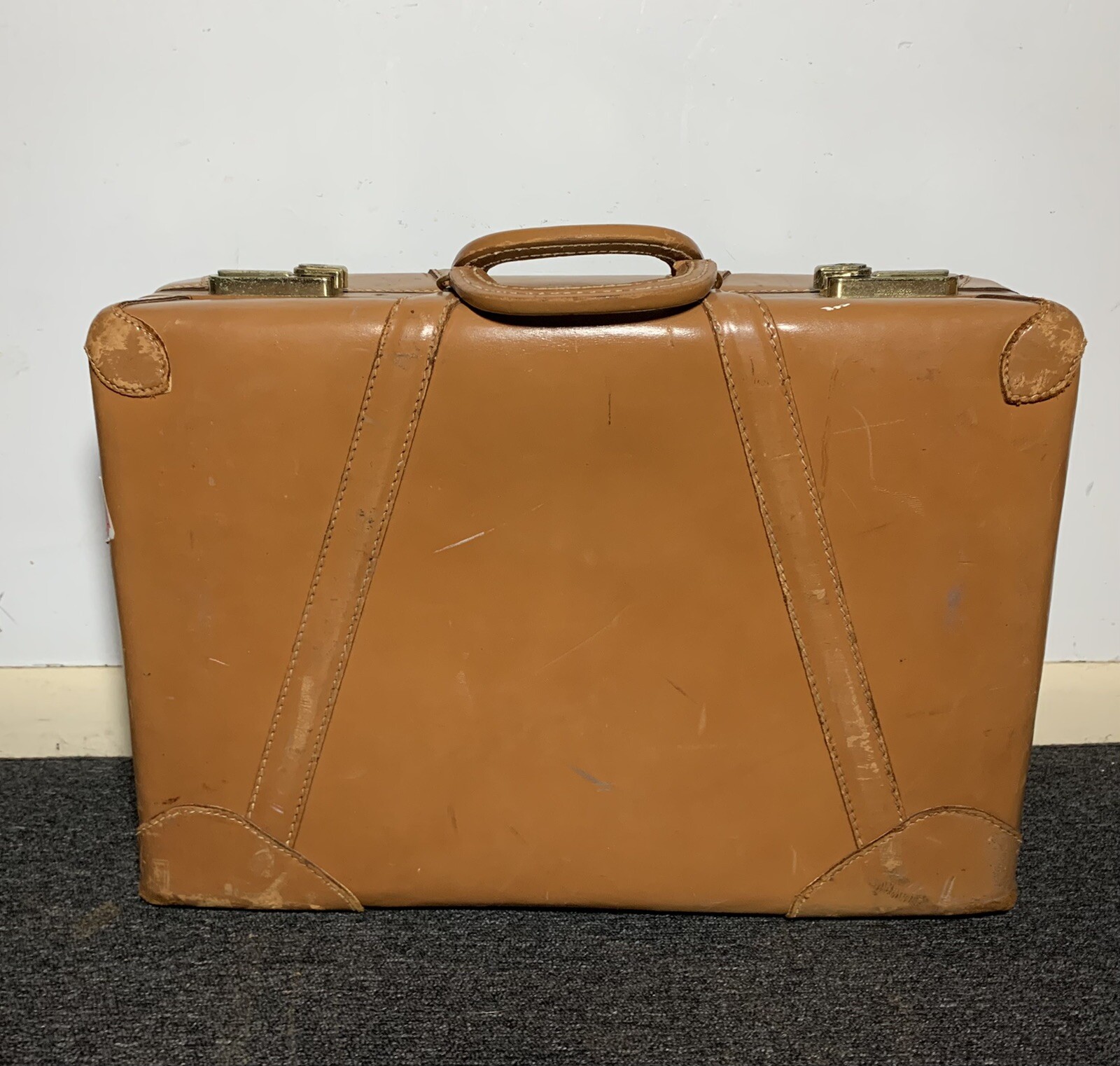 Vintage 50s GS Stylite Philadelphia PA Deluxe Suitcase Light Brown Leather Case