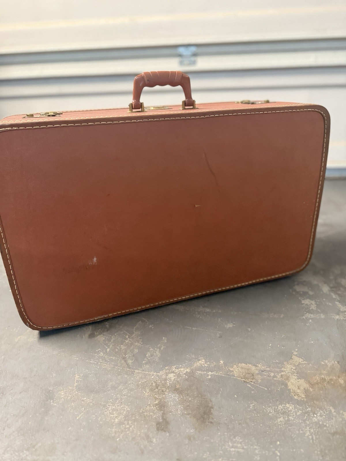 Retro 50s/60s Tan Leather Luggage w/ Luxury Satin Lined Interior