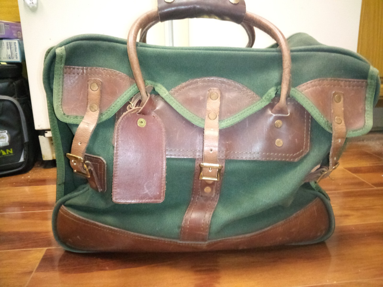 Vintage Orvis Battenkill Gokey Green Canvas and Leather Duffel Bag hunting