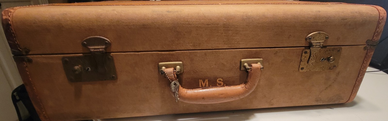 Vintage Suitcase Trane Case Luggage hard shell canvas 1940s