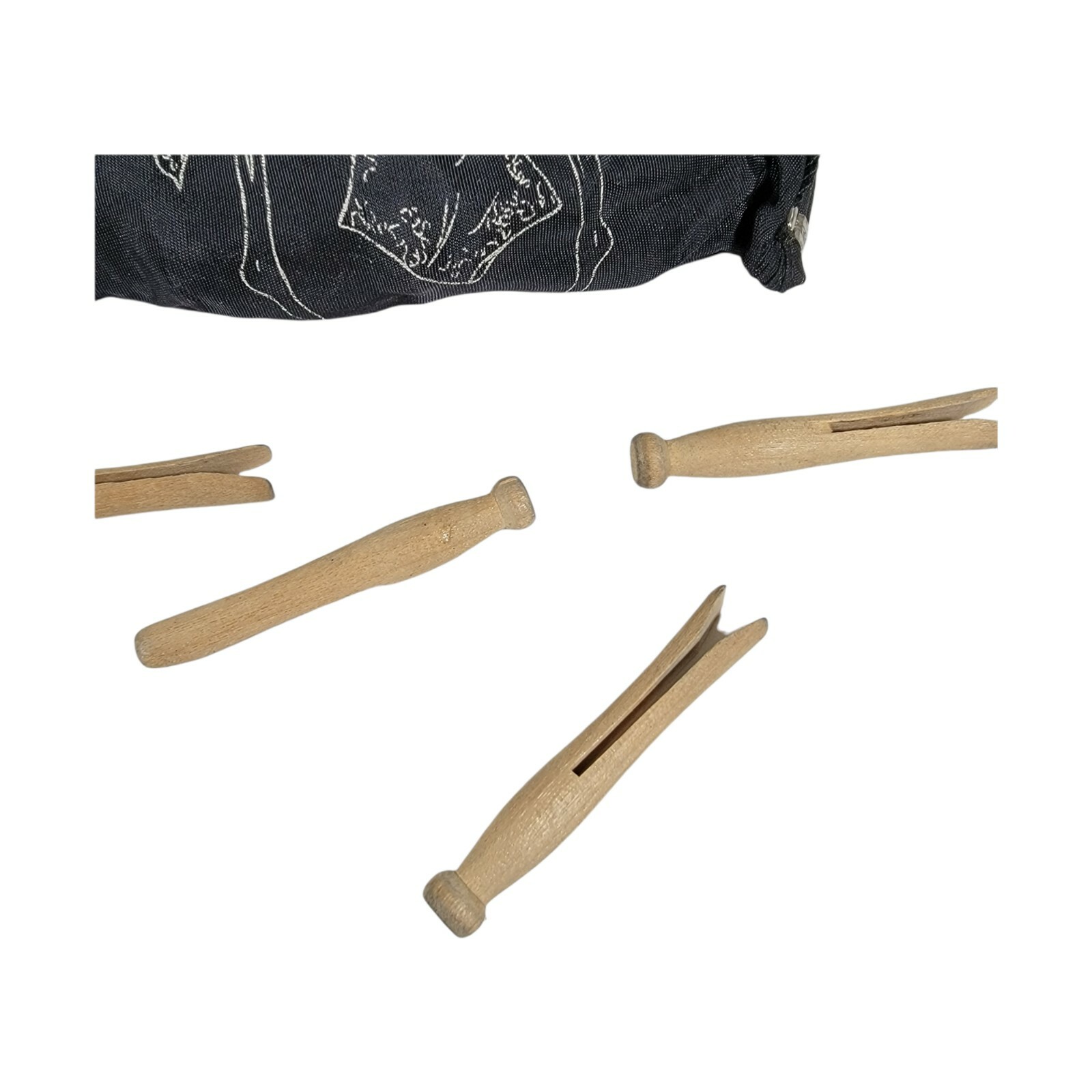 Vintage Travel Clothesline Velveteen & Black Carrying Case Bag Wood Clothes Pins
