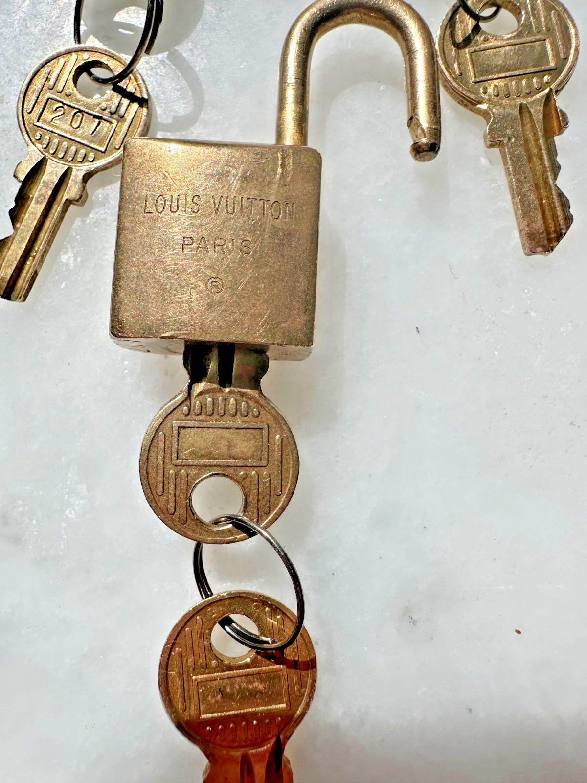 Vintage Louis Vuitton Brass Luggage Lock and Key RARE set of 3