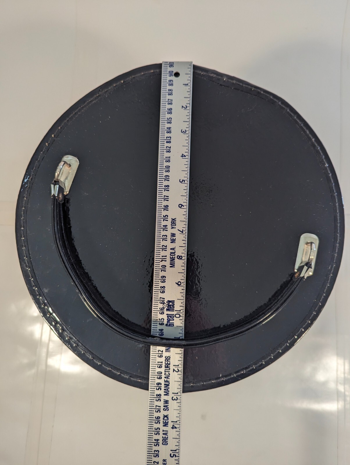 Vintage Italy Black Patent Leather Wig Hat Box Zipper Handle Travel Case Large