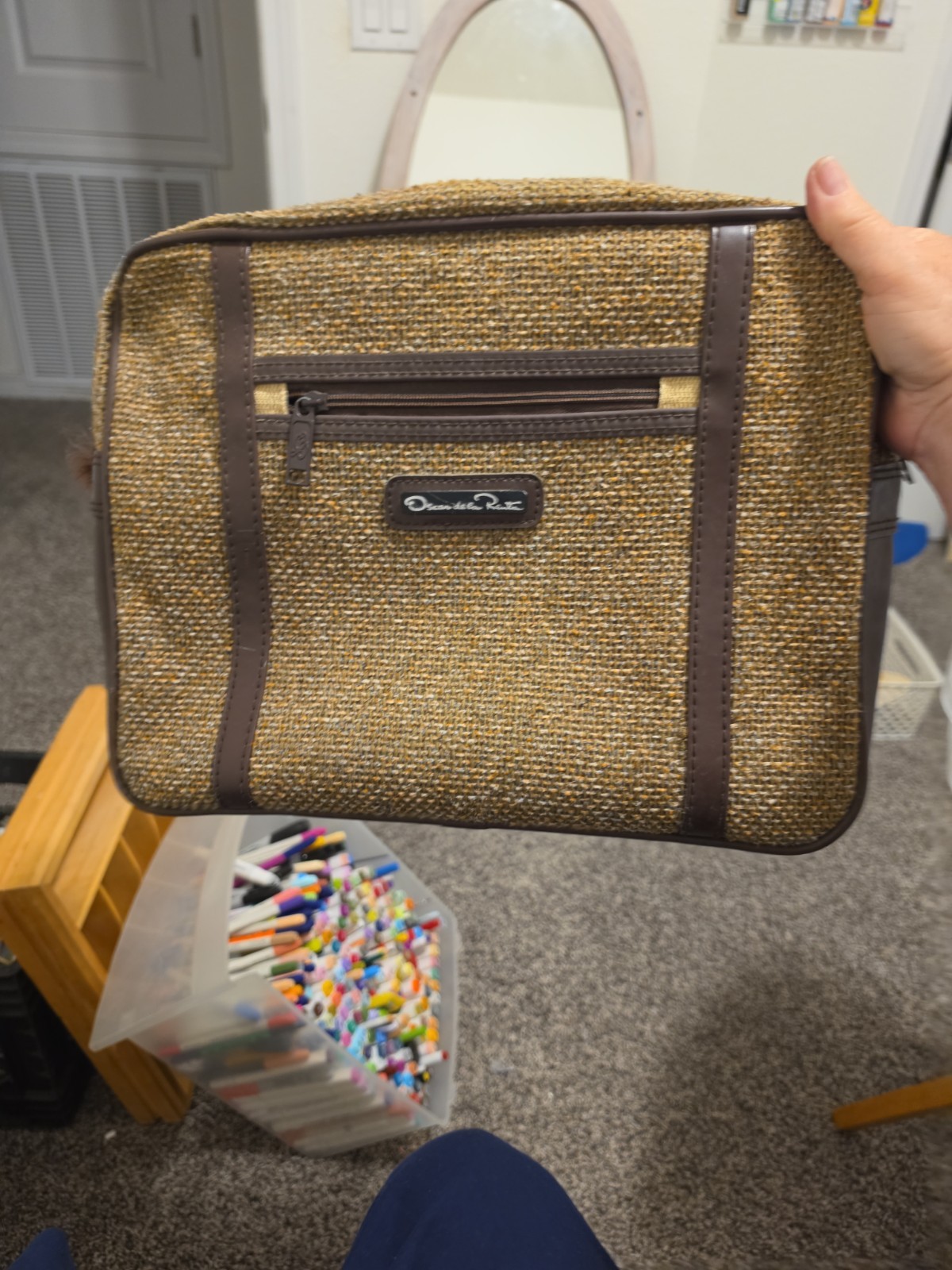 Oscar de La Renta Vintage Brown Tweed Weekender Bag No Strap