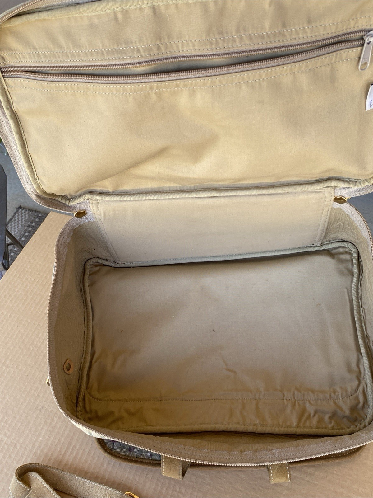 Vintage French Luggage Company Paradise Suede Tapestry Carry On Bag Made in USA