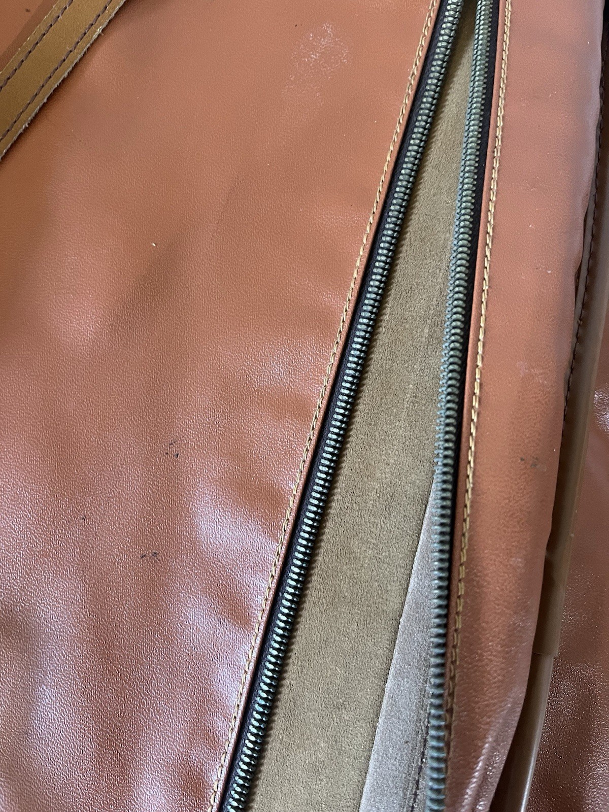 Vtg Harrison Leather Goods Corp. zip Grid satchel bag Suitcase Suede Briefcase