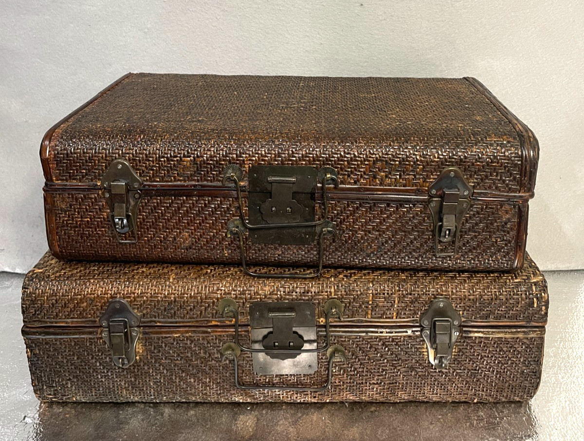 1930s Chinese Rattan Suitcase Shanghai Style Asian Export Vintage Luggage