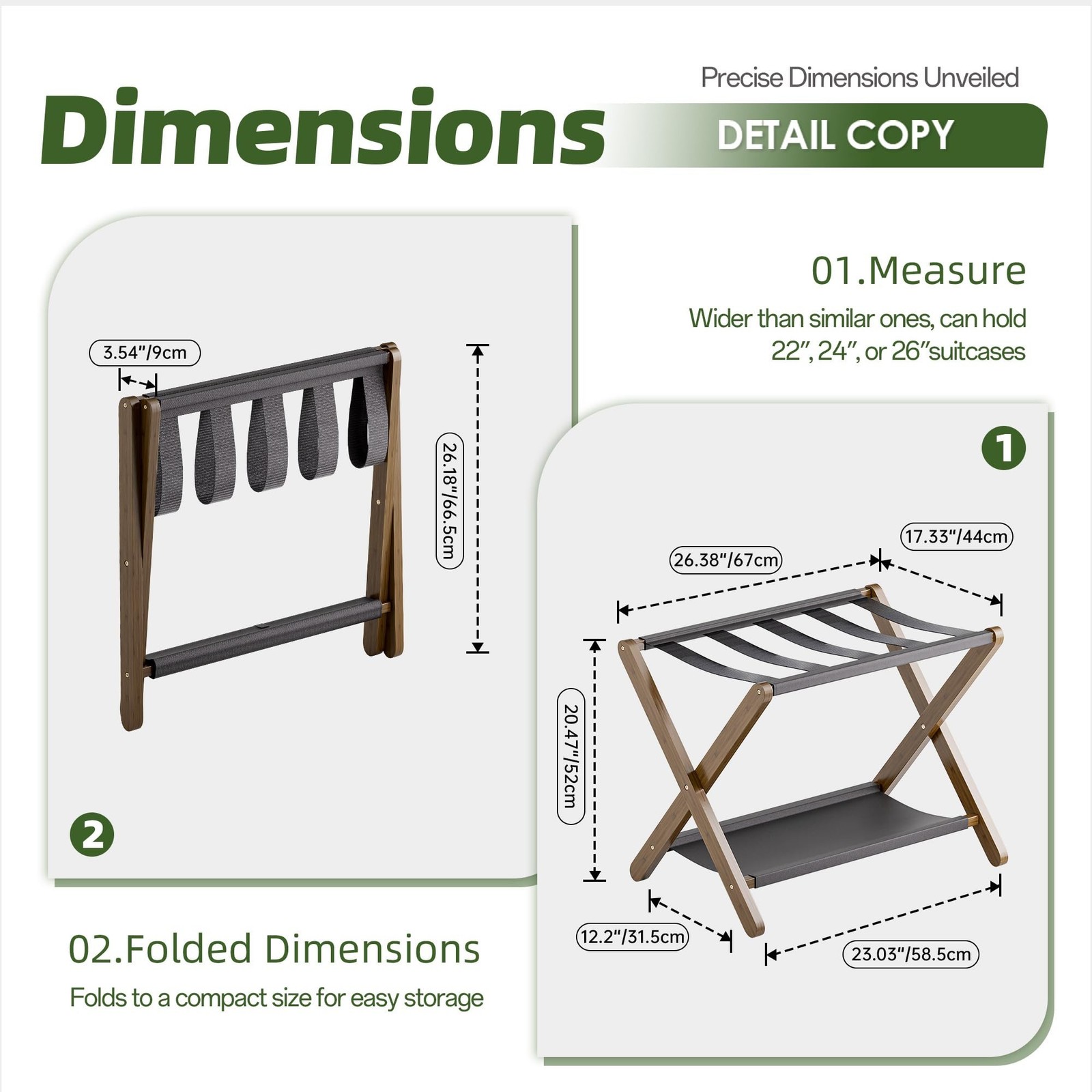 Luggage Rack, Folding Suitcase Stand with Storage Shelf, Premium Bamboo Lugga…