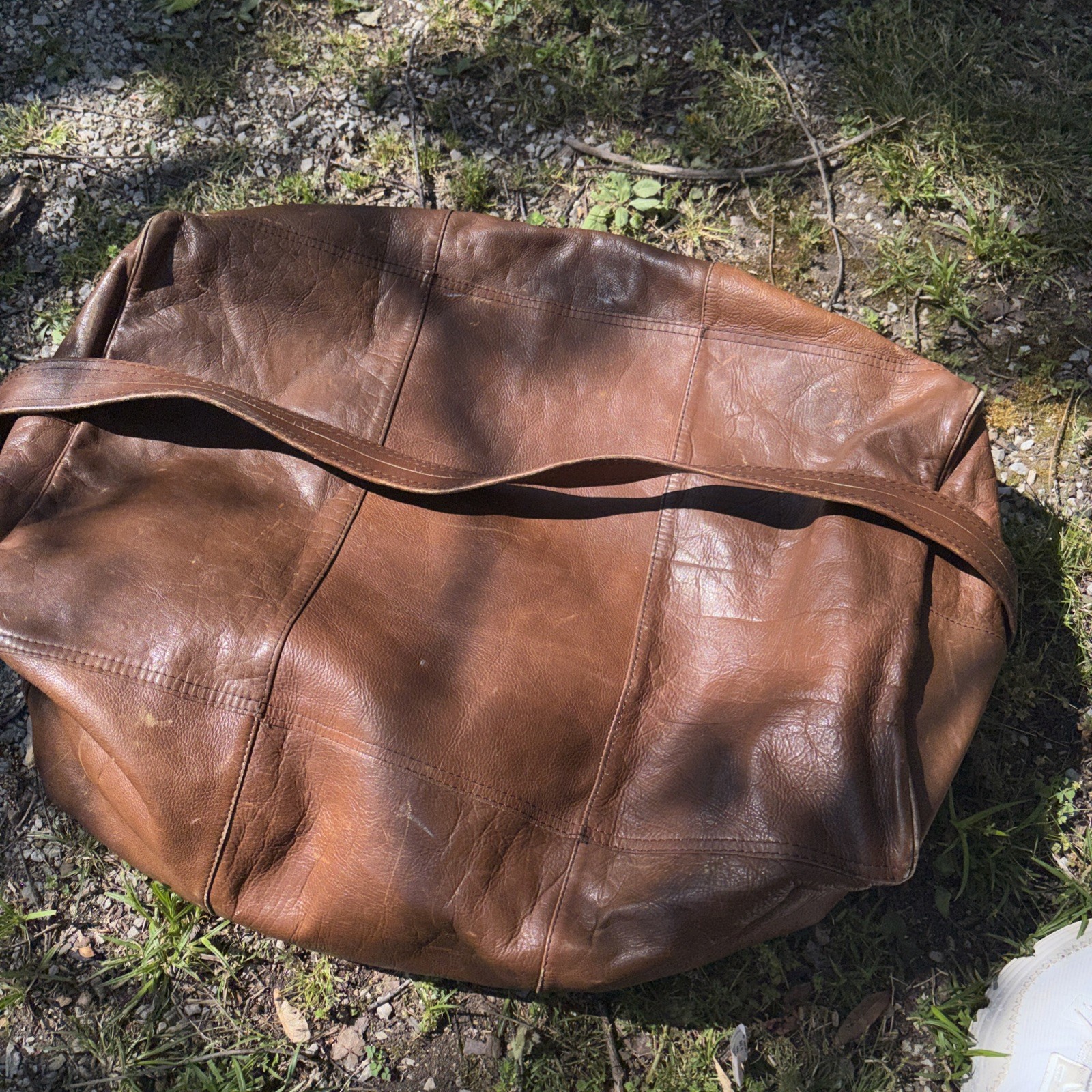 Vintage Brown Leather Duffle Bag #207. Tag. Handles And Shoulder Strap Saddlebag