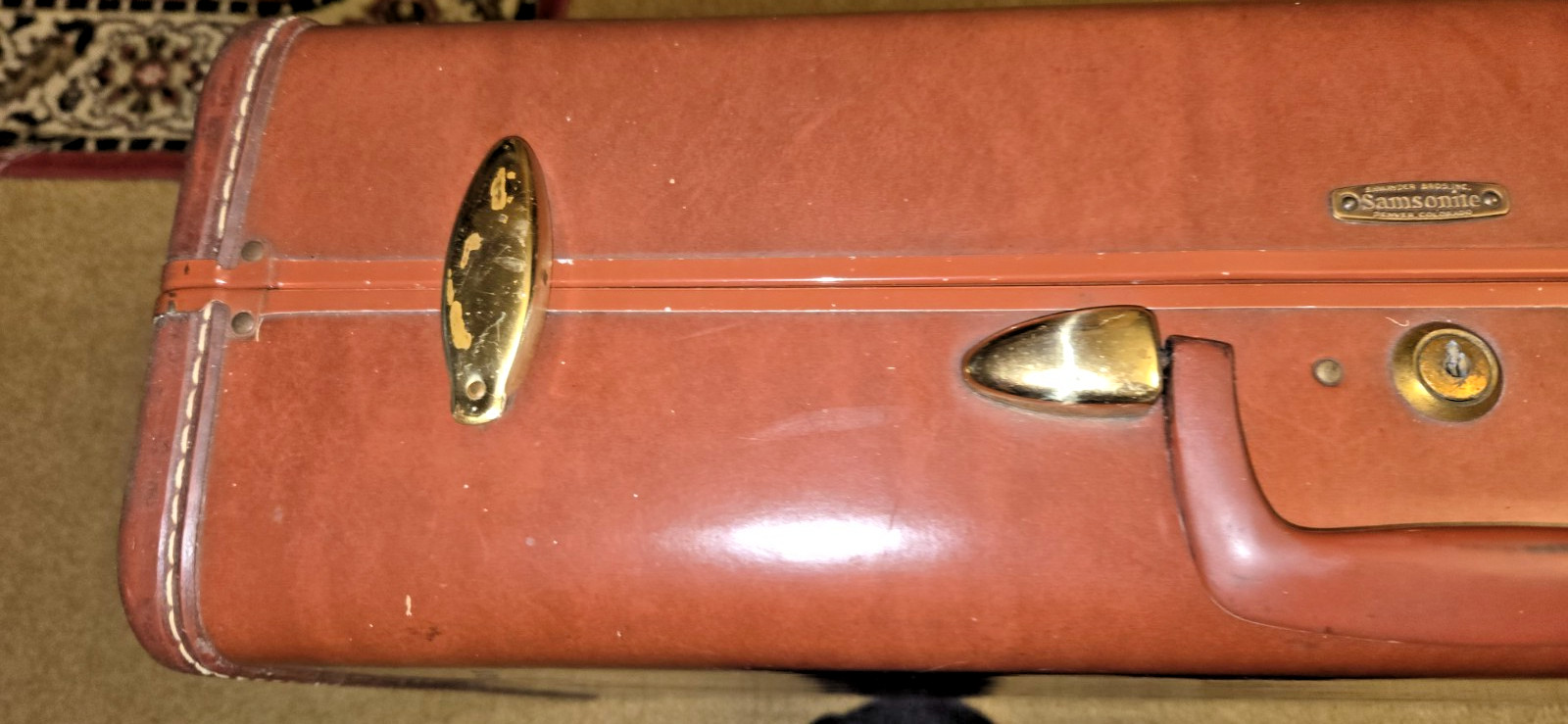 Samsonite Vtg Shwayder Bros Hardshell Brown Leather Suitcase 24X18X8 luggage