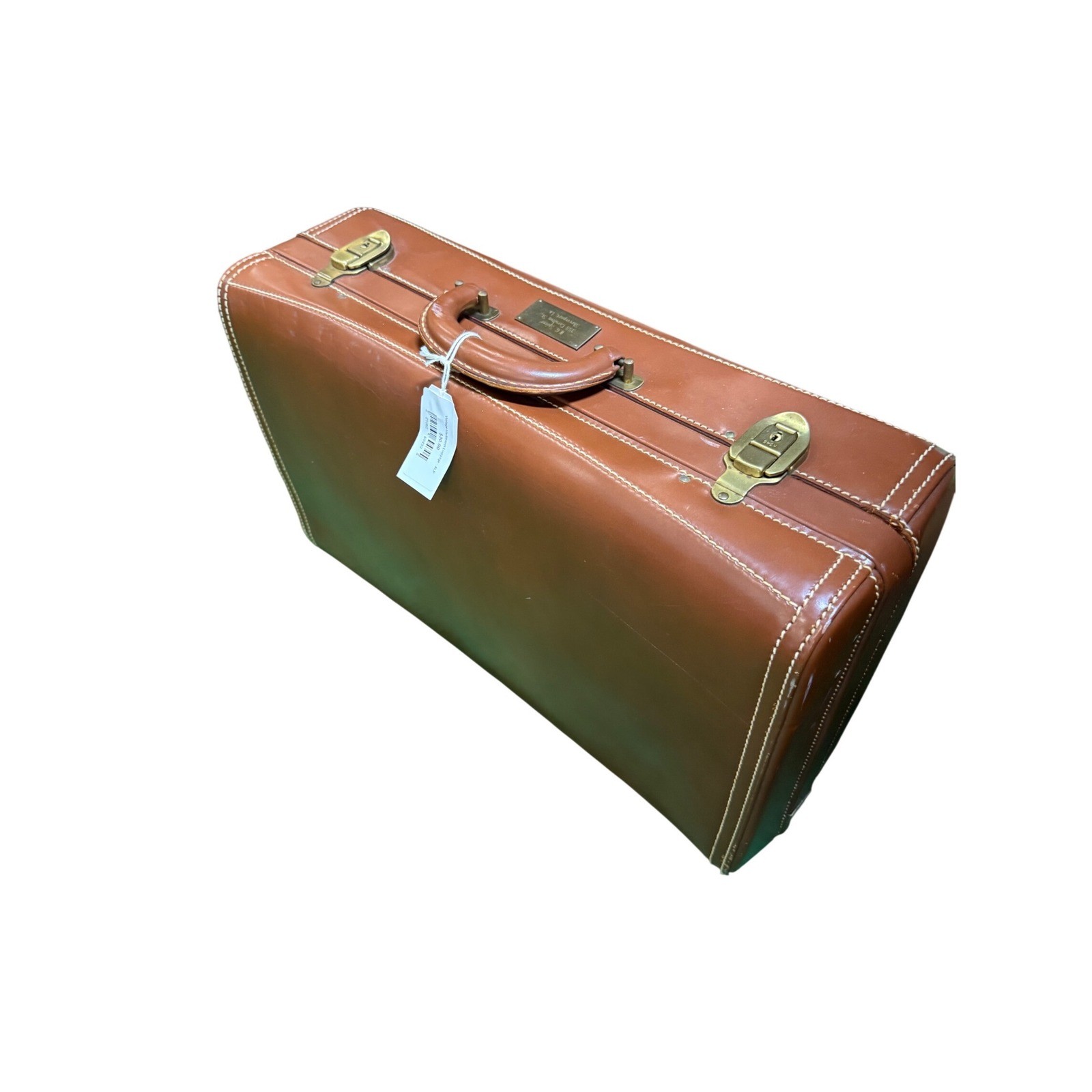 Vintage Hartmann Leather Suitcase Luggage Brass Latches Stitched Decor